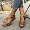 Fashion Women Sandals Flat Heels Clip-toe Casual Rome Sandals Summer Cross Narrow Band Ankle Buckle Beach Shoes for Women