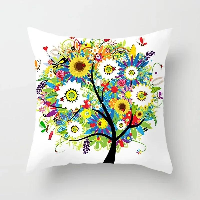 Luxury Home Decor Pillowcase Living Room Sofa Cushion Cover Creative Painting Colorful Tree Print Cushion Cover