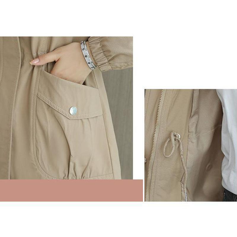 Stehkragen Windjacke Kordelzug Taille Design Damen Mittellanger Schlanker Mantel Einfarbig Einfach Lässig Pendeln Temperament Britischer Stil Frühling Herbst