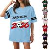 Women's Casual V Neck Soccer Jersey Style Short Sleeve Top with Argentina Flag and Football Print for Sports and Wear