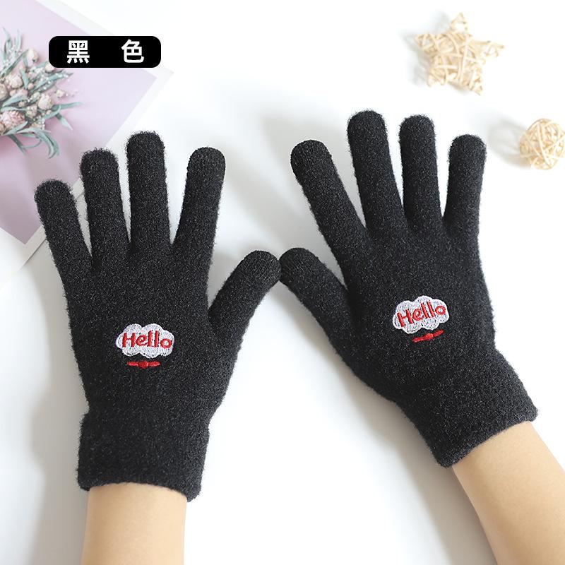 2021 new cute thermal gloves female, winter velvet embroidered smiley face bear student touch screen gloves
