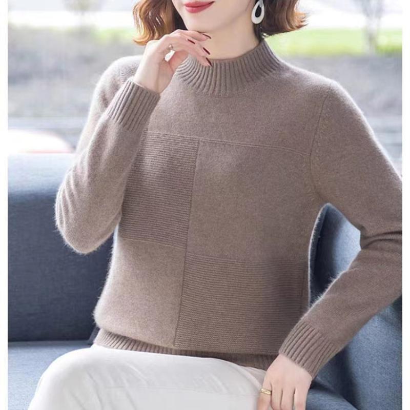 Plus-size Moda Feminina Outono Inverno Gola Alta Cor Sólida Manga Longa Solto Malha Suéter