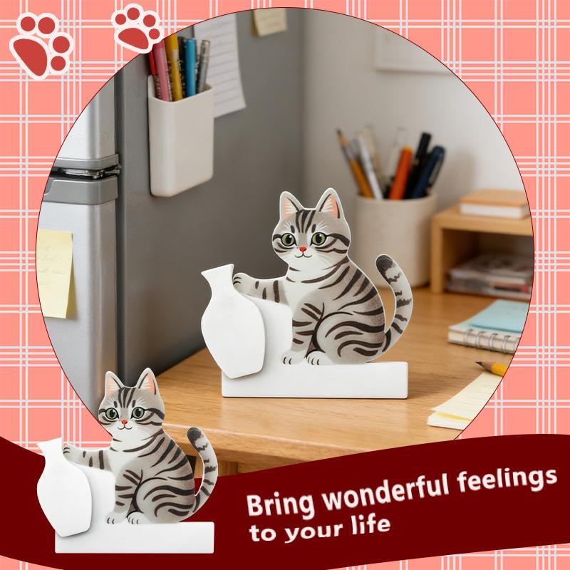 Refrigerator Magnets Cat Pushing Vase Decor Cat Whisker Collection Memorial Box Fridge Magnet Home Office Decoration For Gift
