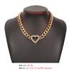 Women Streetwear Metal Chain Necklace Rhinestone Hollow Heart Clavicle Necklace Hip Hop Simple Personality Choker Jewelry