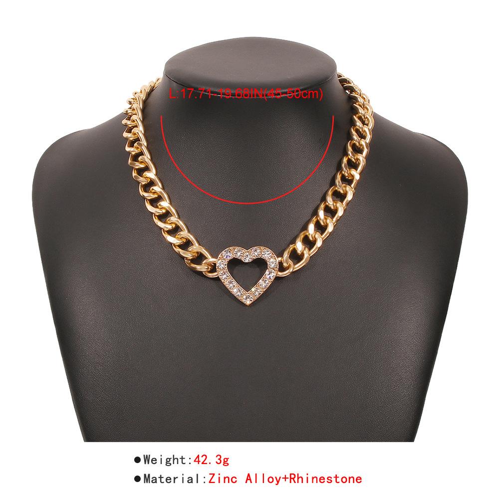 Women Streetwear Metal Chain Necklace Rhinestone Hollow Heart Clavicle Necklace Hip Hop Simple Personality Choker Jewelry