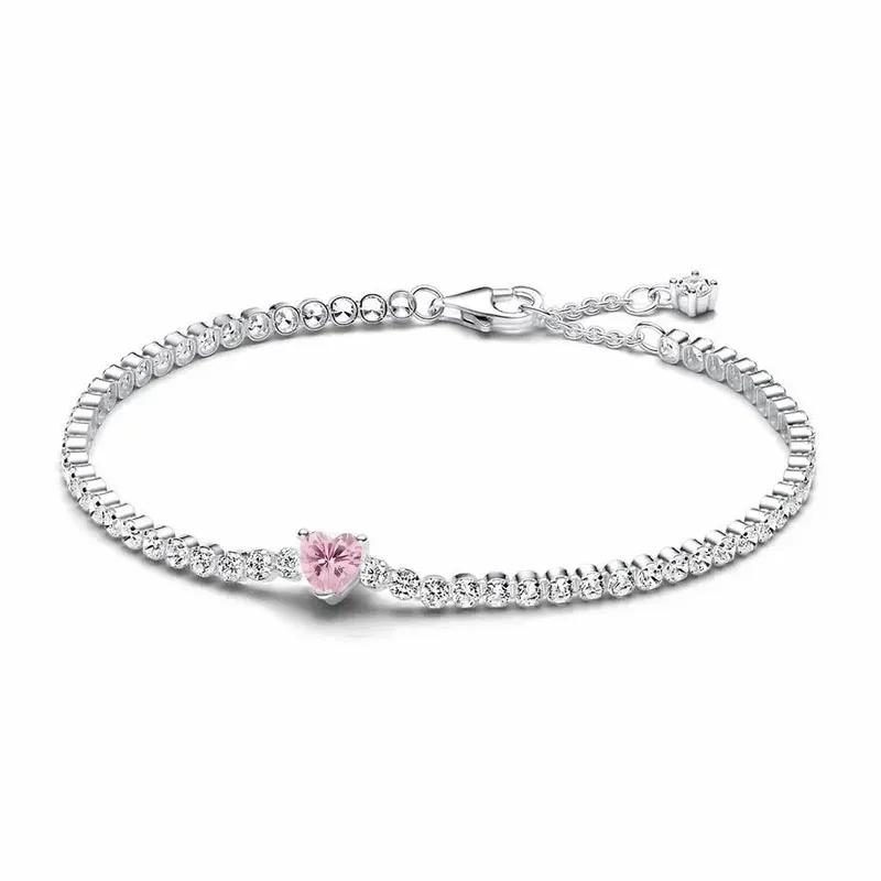 925 Silver New Exquisite Heart-shaped All Zirconia Tennis Bracelet Shiny Luxurious Charm Bracelet Holiday Surprise Gift