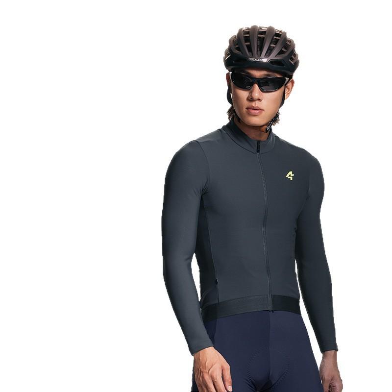 Mens Winter Thermal Cycling Jersey Long Sleeve Windproof Quick Dry Fleece Outdoor Riding Top Black Gray Green