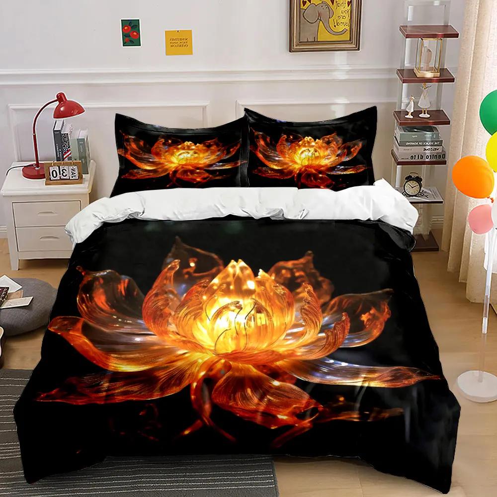 "Lotus LED Lighting Decor Set" Soft Comfortable Duvet Cover Bedding Set Included 1*Duvet Cover & 2*Pillowcases Gift