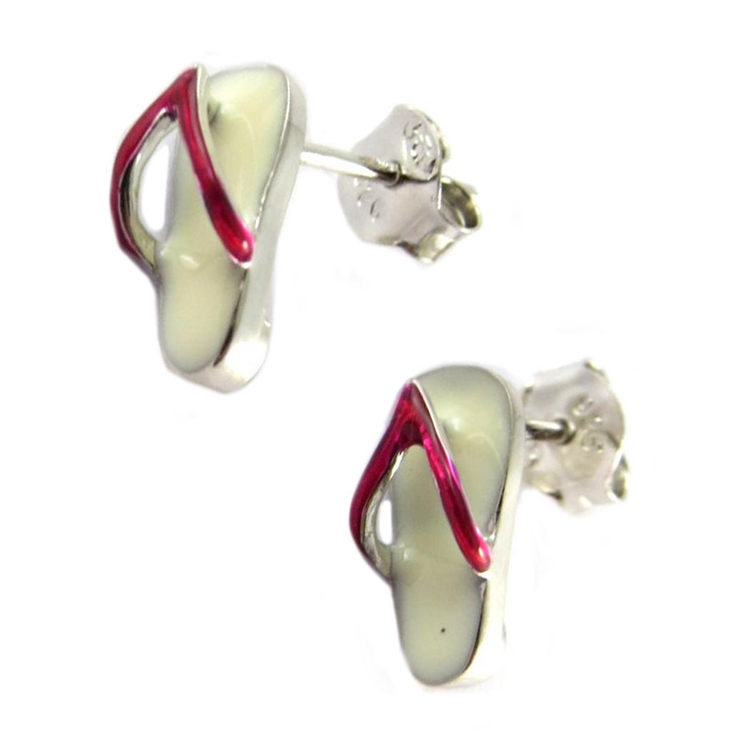 Les Trésors De Lily [Q1054] - Red Beige 'Tongs' Silver Earrings - 10x5 Mm