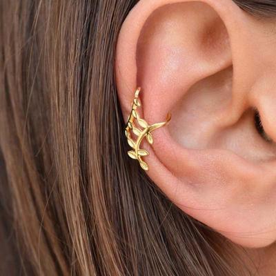 1 Pieza Pendientes de Clip con Forma de Hoja Color Dorado de Moda para Mujer Brazaletes Metálicos Simples para Cartílago sin Perforación Joyería Regalo