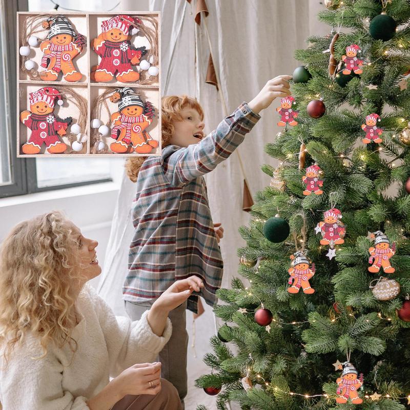 Christmas Gingerbread Wood Ornaments 12X Wall Tree Ornament Christmas Gingerbread Man Seasonal Decor Photography Props Indoor