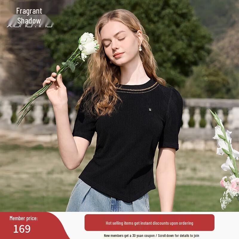 Xiangying Women s Irregular Hem Black Short Sleeve T-Shirt XL