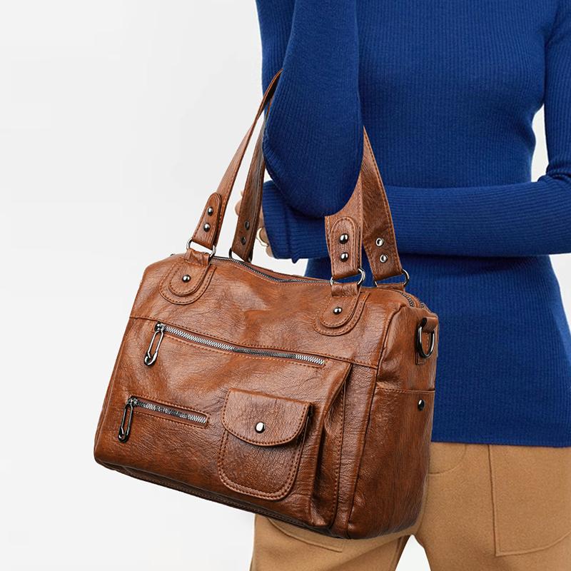 Fashion Vintage Faux Leather Handbag Women's Vintage Shoulder Crossbody Bag Multiple Pockets Work Shopping and Meeting Friends Ladies' Holiday Gifts