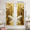 2pcs Elegant Gold Swan Print Curtains  for Study  Modern Bedroom   Stylish Living Room   Chic Kitchen   Spacious Balcony & Home Decor