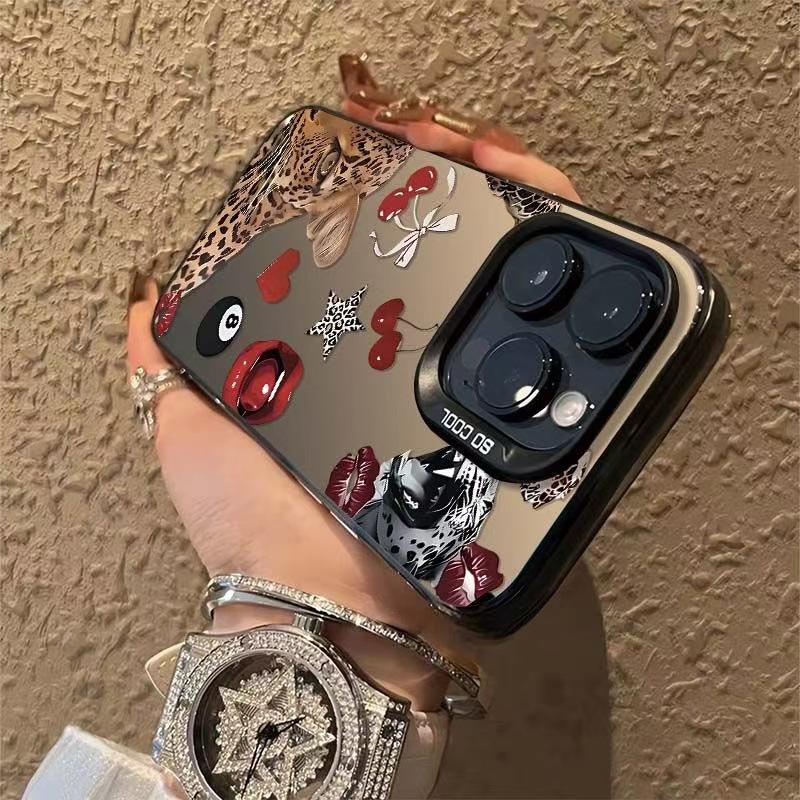 Luipaard Kers iPhone Hoesje voor 13, 14, 15 Pro, 16 Pro & 17 - Europese/Amerikaanse Stijl High-end Ontwerp
