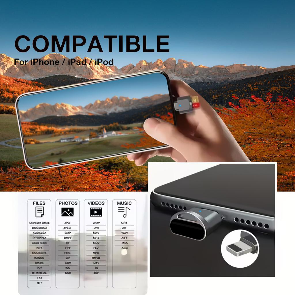 iPhone/iPad Micro SD Card Reader - Plug-and-Play OTG Adapter, Instant Memory Expansion Compatible with iOS 13