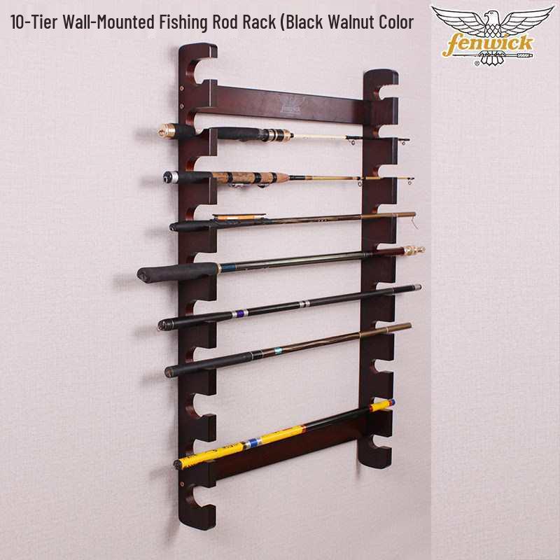 

Wall-Mounted Wooden Fishing Rod Storage and Display Rack (10-Rod Capacity) 6-Rod Table/Wall Mount - Walnut