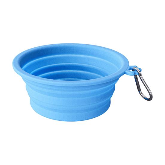 Foldable Dog Bowl Collapsible Cat Bowl with Carabiner Portable Silicone Pet синий