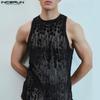 INCERUN Summer Men Sleeveless Mesh Sheer Lace Loose Tank Tops