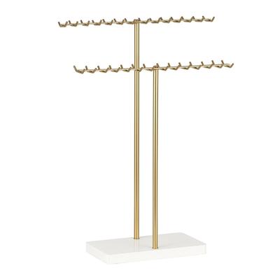 Jewelry Stand Two Level Necklace and Bracelet Holder with Multiple Hooks, Metal Display Rack for Dresser Top and Vanity Storage Use