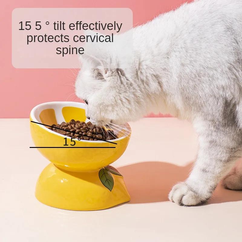 Cat Bowl Ceramic Cat Food Basin Cervical Protection Slanted Mouth Pet Supplies High Footed Bowl Cat Food Basin Dog and Cat Bowl