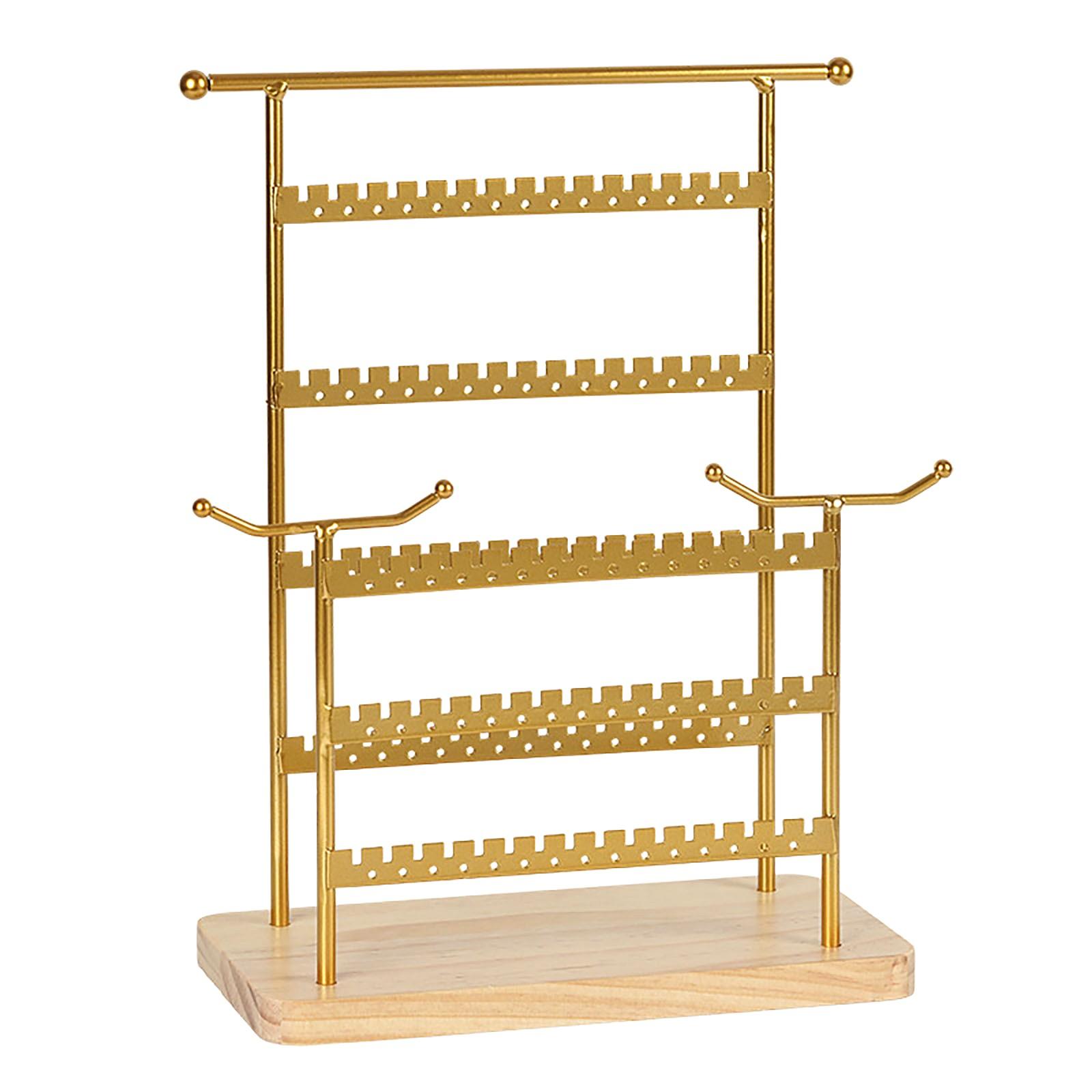 

Adjustable Two-Tier Detachable Jewelry Organizer Stand with Multiple Slots and Hooks on Wooden Base for Necklace Bracelet Earrings Display One Size