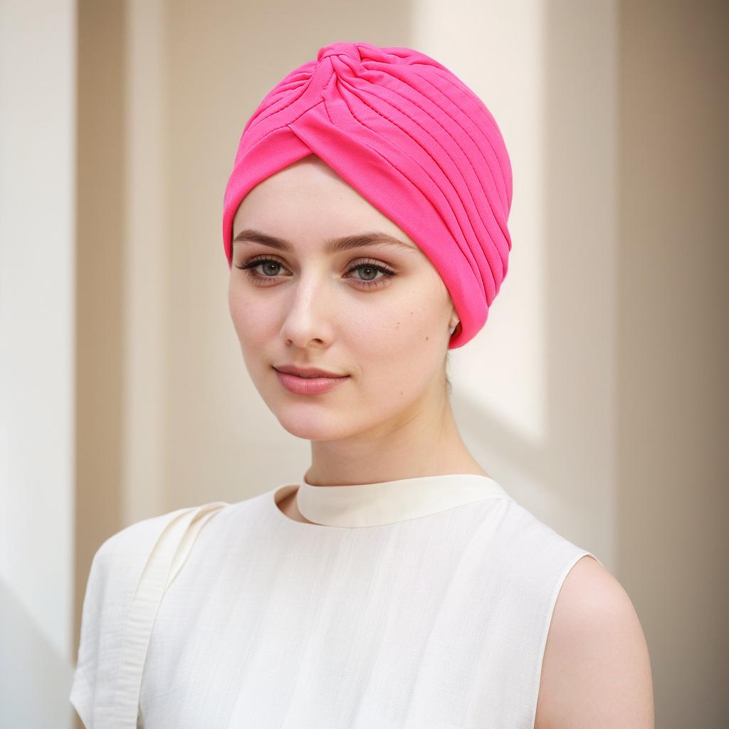 European & American Pleated Hijab and Watermelon Turban