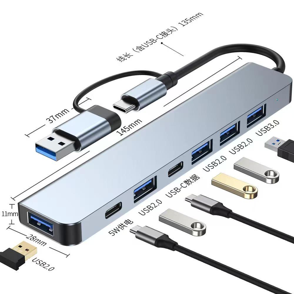 8-in-1 USB-C Docking Station with Dual USB 3.0, Card Reader, and Audio Splitter