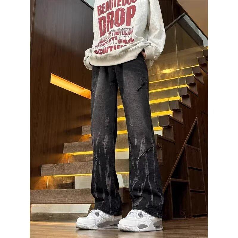 Hong Kong trendy men's summer new personalized letter jeans hip hop ins trendy high street trendy ruffian handsome trousers