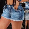 Shorts Jeans Feminino Estiloso de Cintura Alta Bordado Rasgado Verão 2024