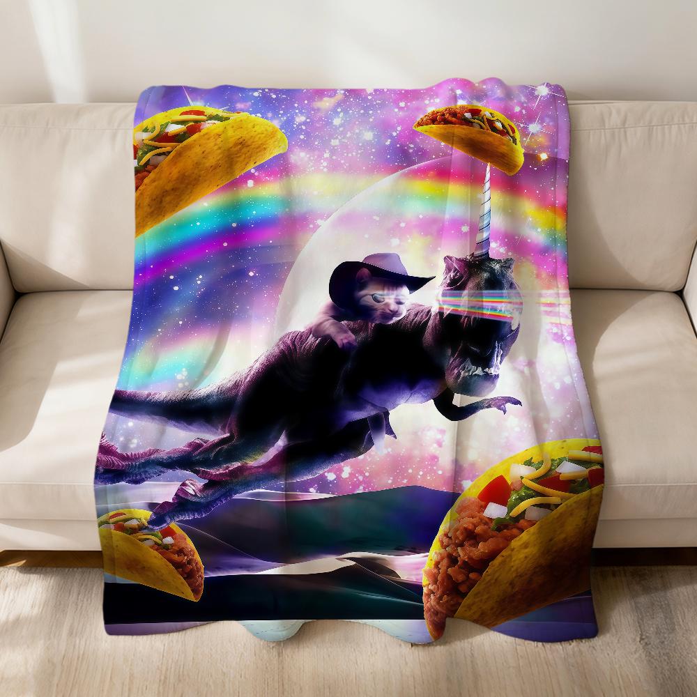 Space Cowboy Cat Meme Dinosaur Abstract Funny Pizza Flannel Soft Warm Plush Blanket Sofa Living Room Hogar Bed Gift Car Portable