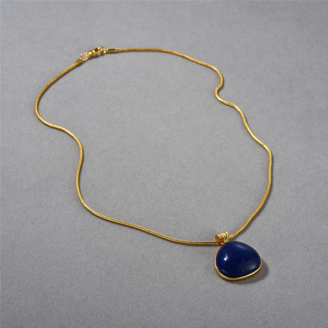 

Fashion Niche Premium Metal Copper Plated 18K Real Gold Neck Chain Lapis Lazuli Geometric Triangle Pendant Necklace