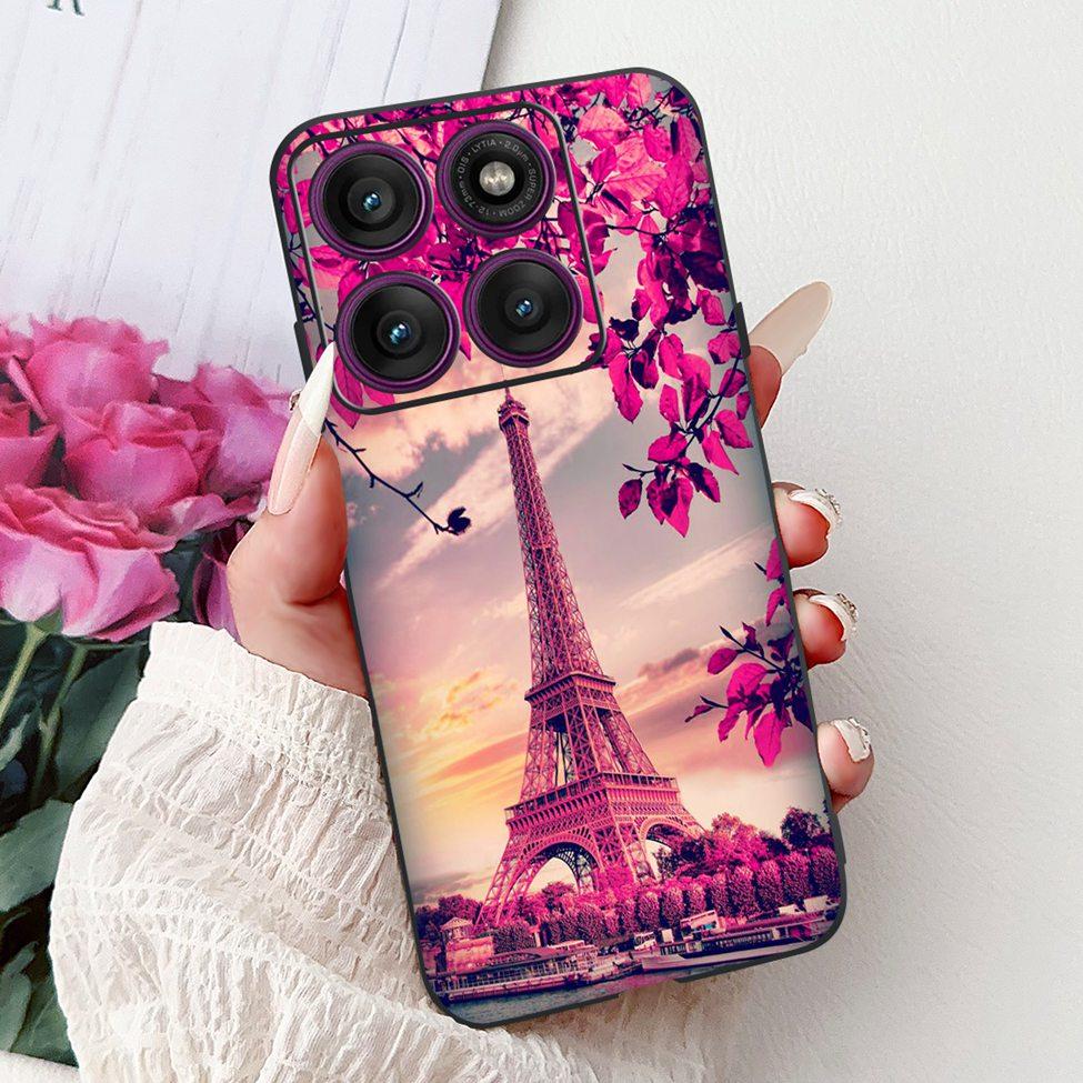 For Motorola Edge 60Pro XT2507-1 Back Cover For Motorola Edge 60 Pro Case Cute Cartoon Luxury Flower Painted Black Silicone 6.7"