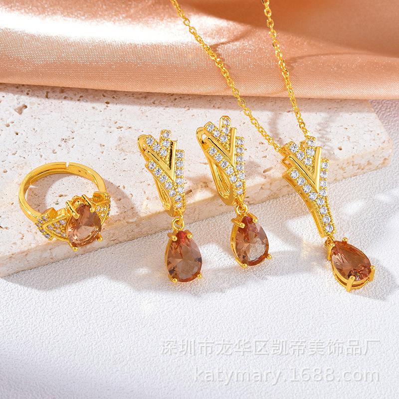 Комплект украшений из камня, меняющего цвет Бугуан, колье из богемита, серьги, кольцо, набор из трех предметов, комплект украшений из султанита. open ring set