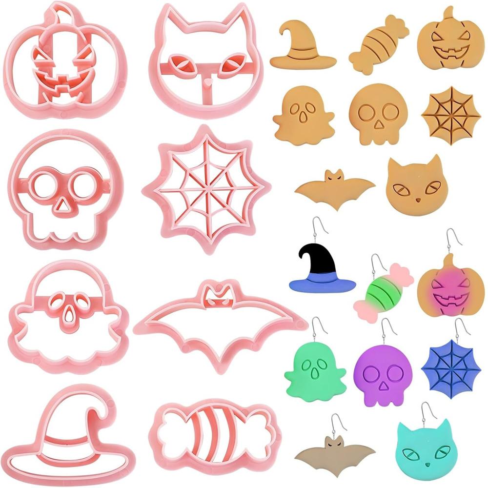 Halloween Cookie Cutters, 3D Pumpkin Bat Design Cookie Stamps, Cookie Cutter Set for Icing Decoration, Day of the Dead Decoratio