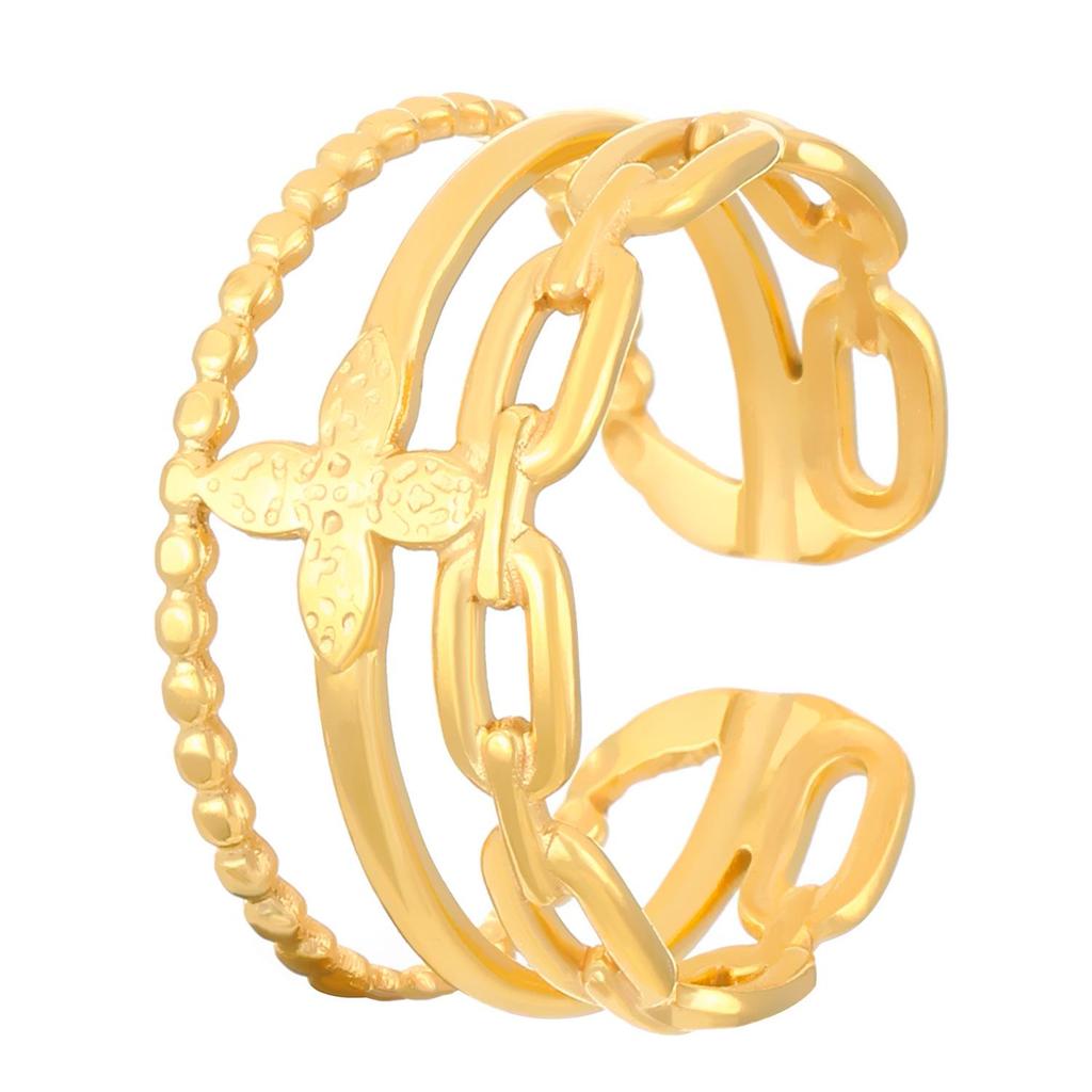 High-End Edelstahl Blumen- & Seestern Offener Ring für Damen