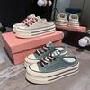 Thick-soled Bag Head Half Slippers Women's Outer Wear 2025 New Height Increase One Pedal Without Heel Muffin Canvas Single Shoes Versatile
