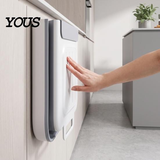 Wall Mounted Kitchen Bin Cabinet Trash Bin, Compact Hanging Garbage Can, Foldable Over The Door Space Saving Container for Bathroom Office And