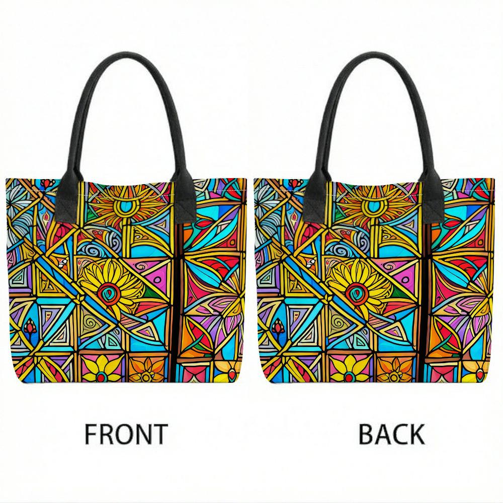 Stained Glass Style Print Large Tote Bag Casual Versatile Daily Shoulder Bag for Women