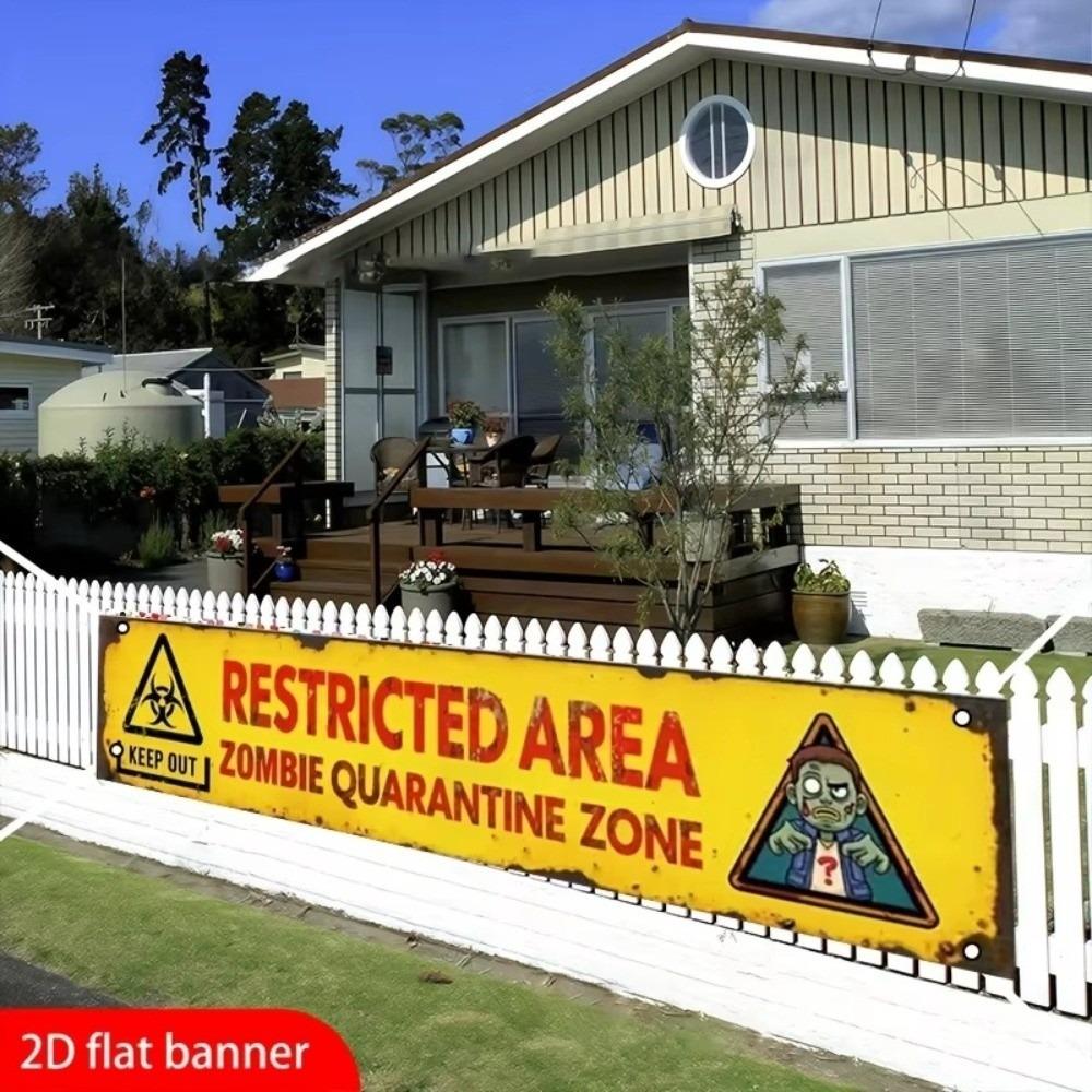 Zombie Themed Halloween Warning Sign 2D Flat Haunted House Decor  For Yard Decor