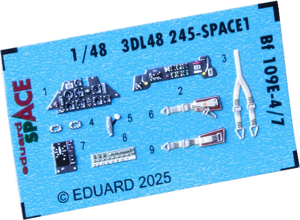 Eduard 1/48 Space Bf109E-4/7 Interior 3D Decal with Etching Parts Set (for Tamiya) Plastic Model Decal EDU3DL48245 (Airplane)