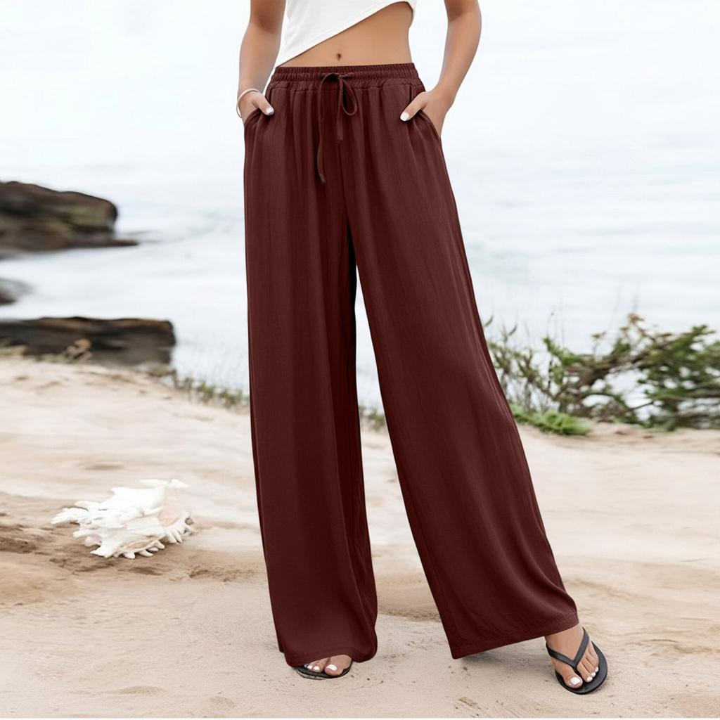 Womens Palazzo Pants Summer Casual Flowy Wide Leg Trousers Beach Travel Vacation Outfits