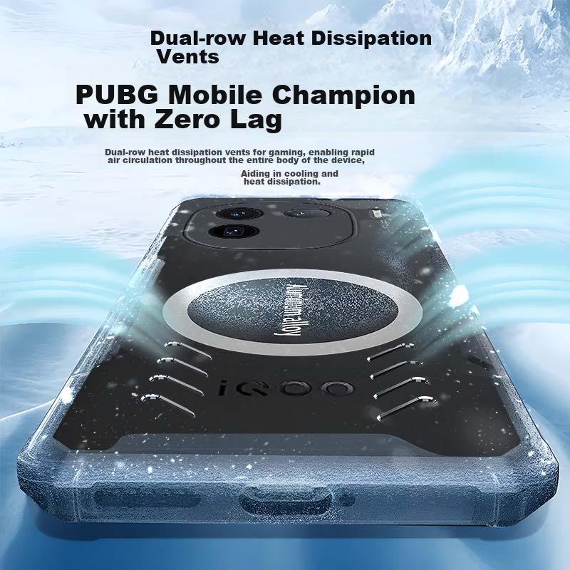 Heat Dissipation Phone Case for Vivo IQOO12, Full Lens Protection Anti-Drop Shockproof Corner Protection Transparent Metal Magnetic Cooling Pad, Black