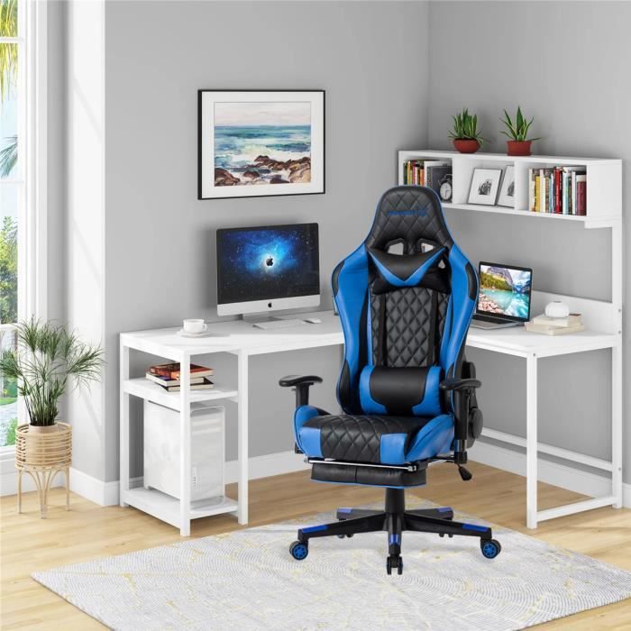 Chaise gamer - Foxsport - Ergonomique - Repose-pieds télescopique - Réglable en hauteur - Accoudoirs réglables