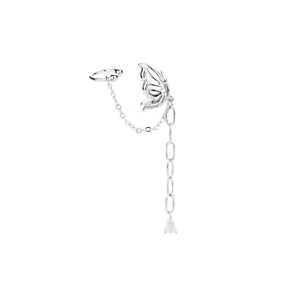 Super Fairy Temperament Fringed Butterfly Ear Clips, Thin Long Chain Splicing Integrated Earrings, Cross-Border Earbone Clips
