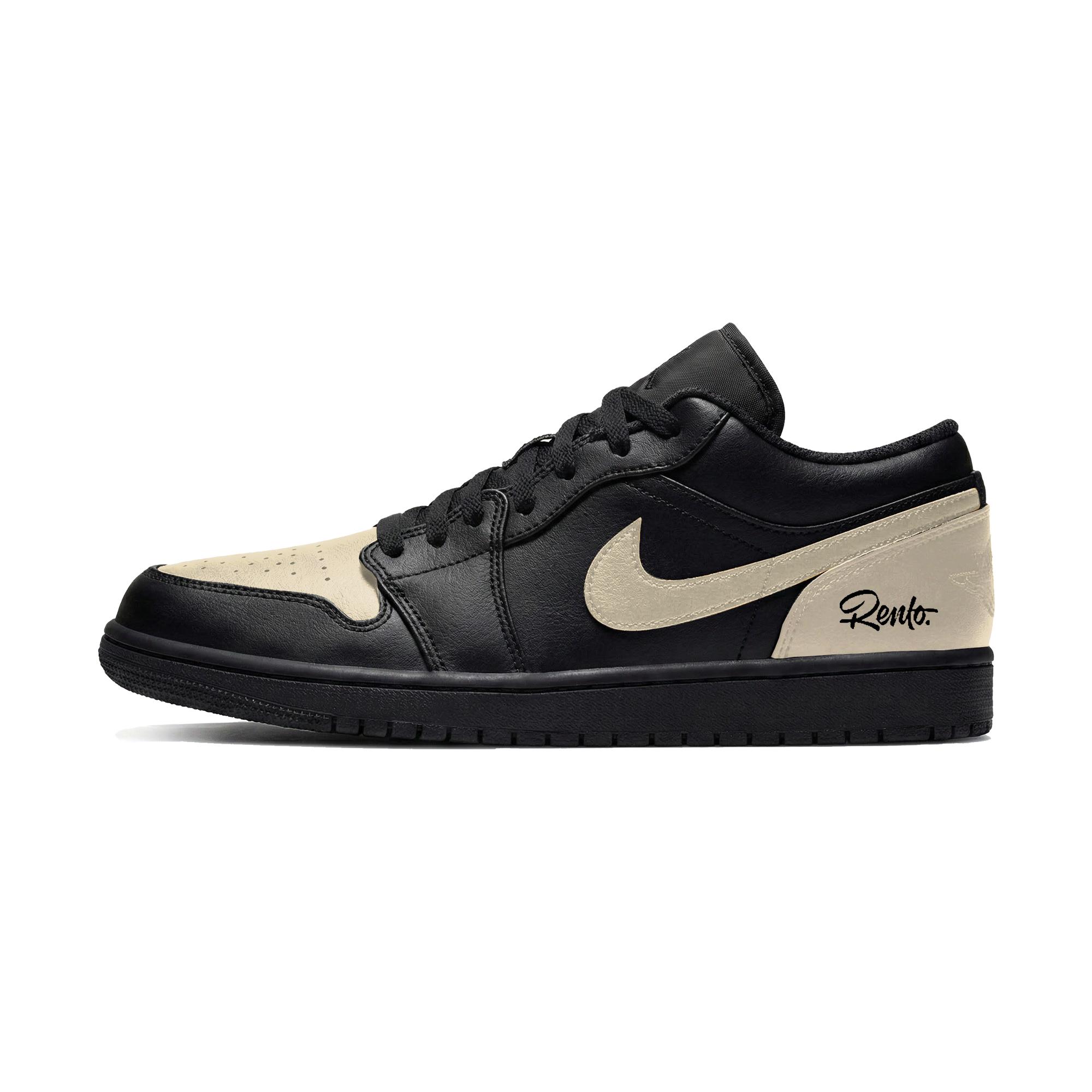 

Jordan Air Jordan 1 Obsidian Maillard Style Low top Vintage Basketball Shoes Unisex Black Beige 553558-093(Team855- ) 44