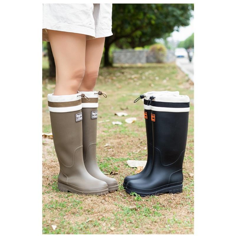 Women's Outdoor High Tube Rain Boots Waterproof Non Slip Drawstring Rain Shoes Adult Wear Resistant Rubber Shoes