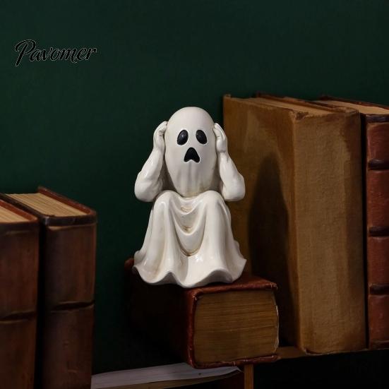 Desktop Micro Landscape Ornaments Halloween Ghost Figurine, Resin Miniature Chain Ghost, Face-Palm Pumpkin Craft for Collections Cute Spooky