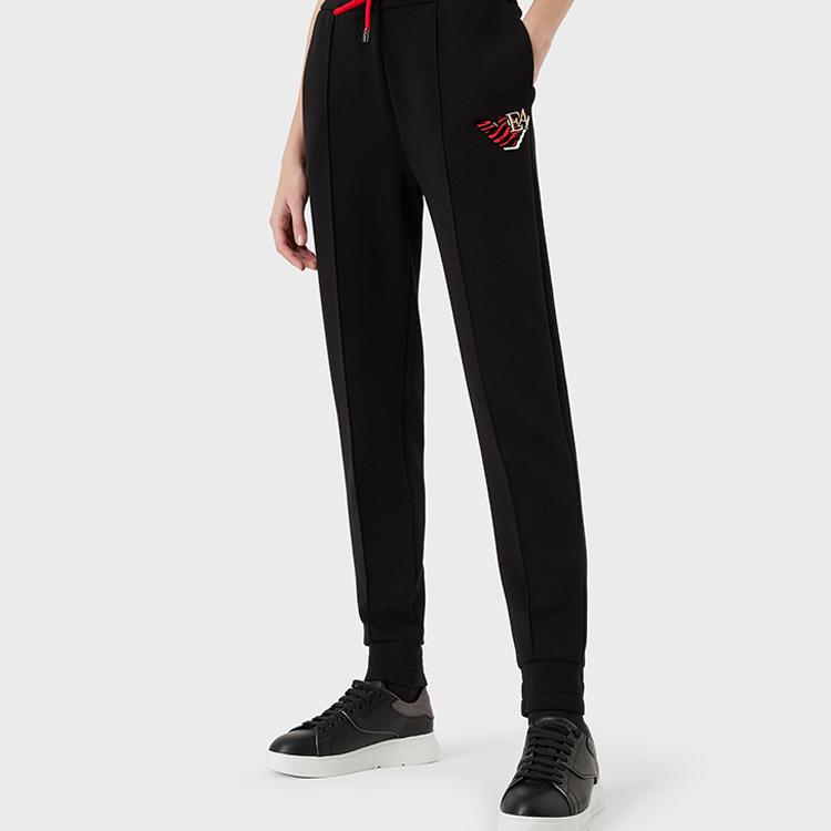 Emporio Armani Ss22 Solid Color Logo Embroidered Cuffed Knit Sweatpants Women Bottoms Black 3L2P6E-1JHSZ-0999