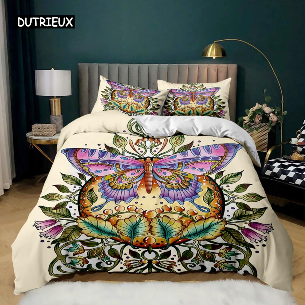 Insekten Bettbezug Set Vintage Alter Hintergrund mit Libelle Bettwäsche Set Kissenbezug Doppel Queen King Size Polyester Steppdeckenbezug
